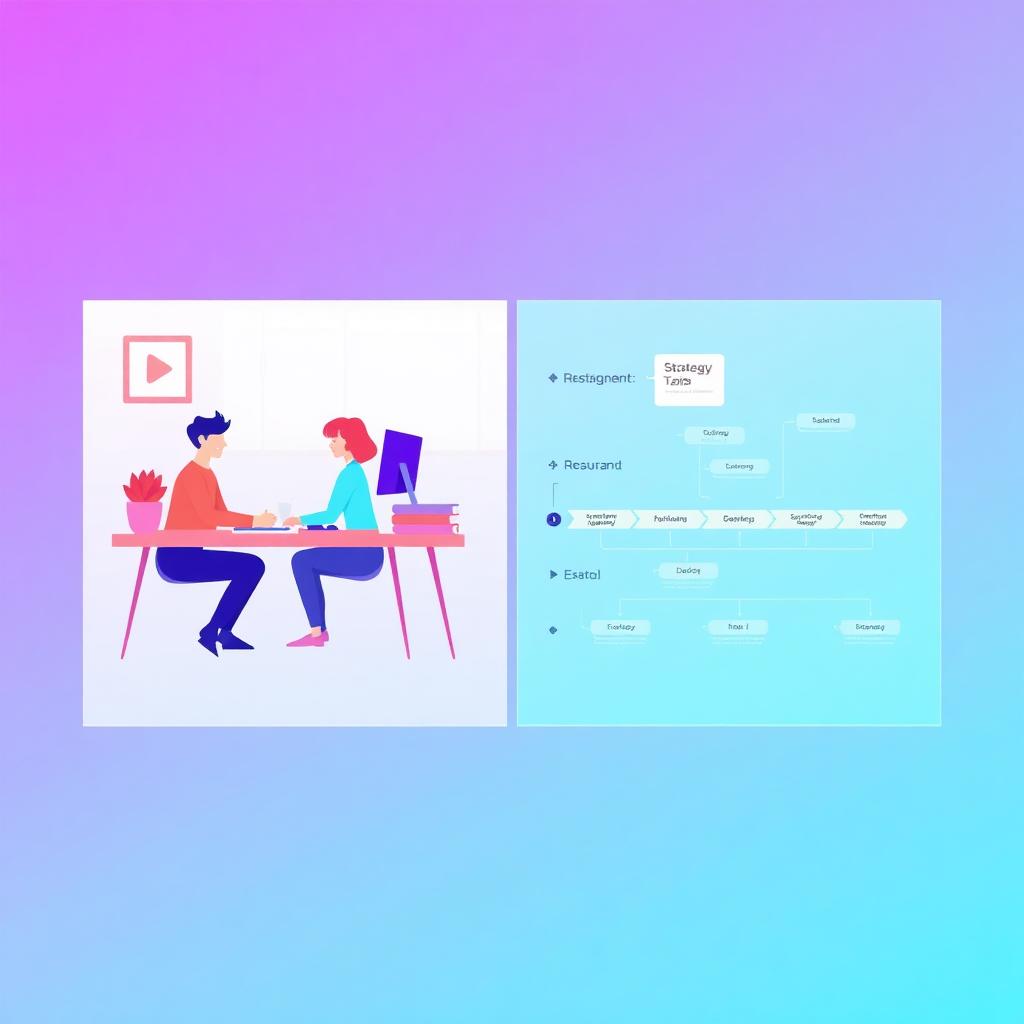 Split illustration comparing in-house restaurant marketing team versus external restaurant consultant with strategy roadmap on purple to cyan gradient